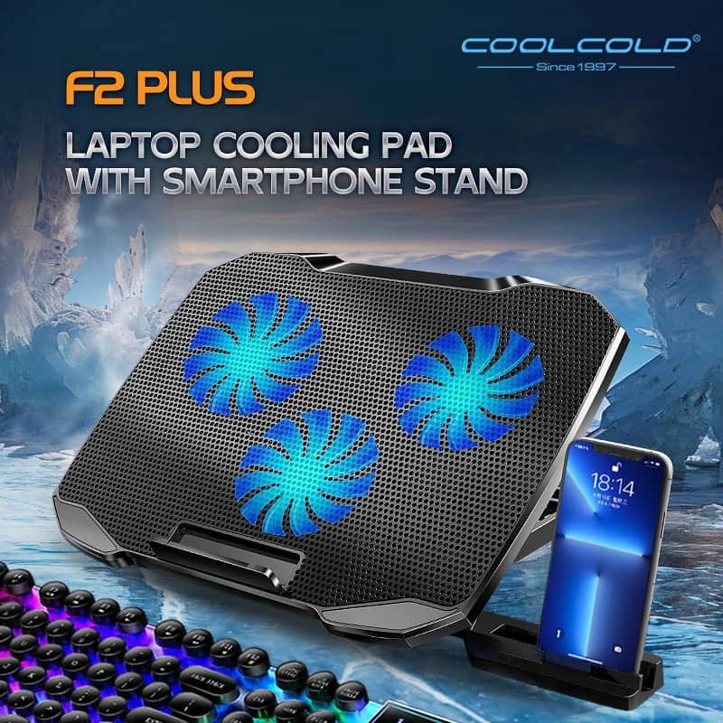 F2 Plus CoolCold Gaming Cooler 3 Big Fans Cooling Pad- 1