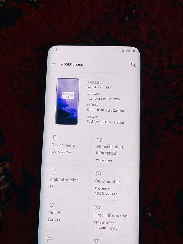 oneplus 7 pro 8 256 pta Official Approved 0