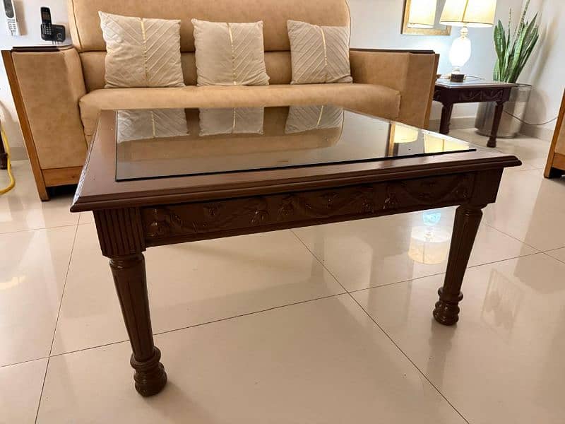 pure sheesham wood with 1 centre Table and 2 side tables 1