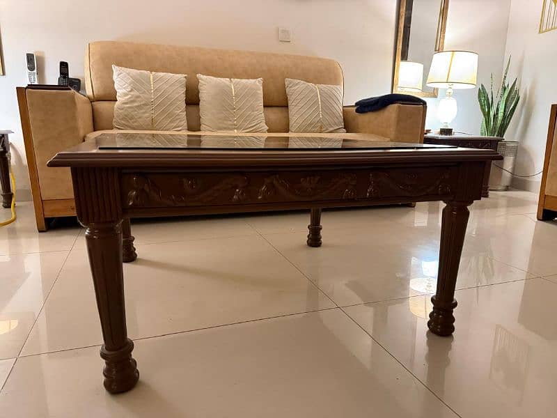 pure sheesham wood with 1 centre Table and 2 side tables 4