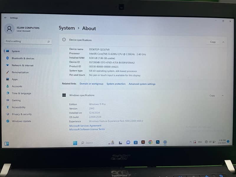 Acer Laptop 8/256 8