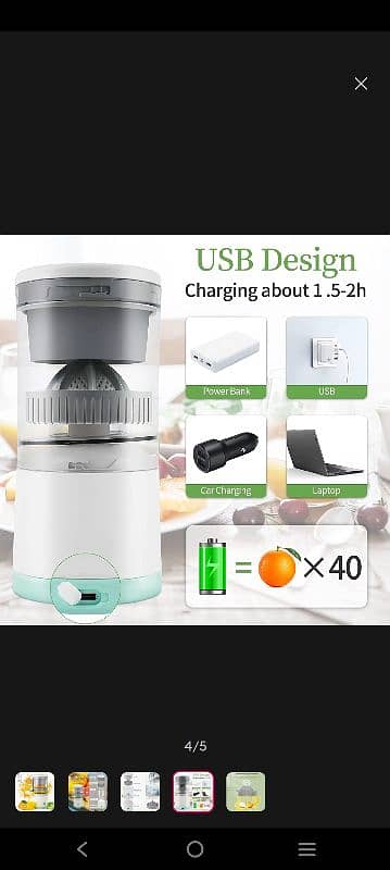 USB Citrus Juicer Rechargable New box pack 3