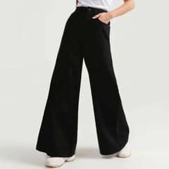 pure black high-waist wild-leg jeans