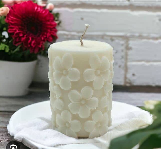 (1) Piece large flower pillar beeswax candle from home decor 1