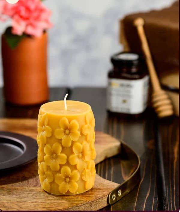 (1) Piece large flower pillar beeswax candle from home decor 4