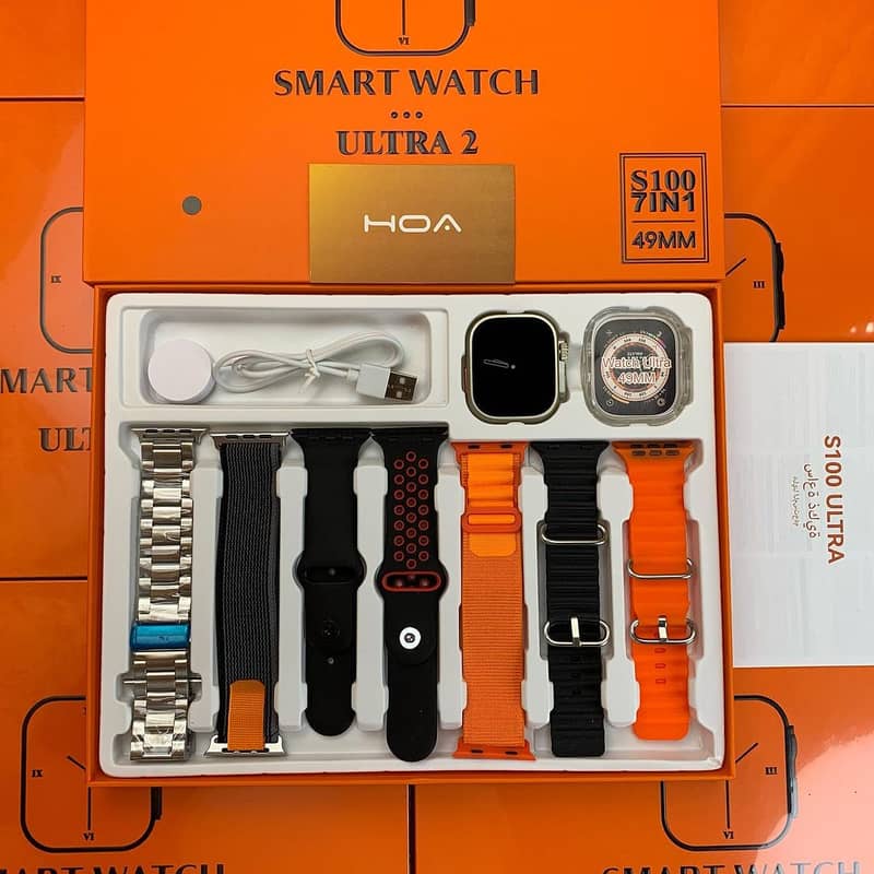 S100 Ultra Smart watch 7 in 1 Strap series 9, 45mm display. 0