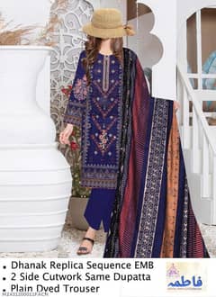 3 Pcs Women's Unstitched Dhanak Printed Suit