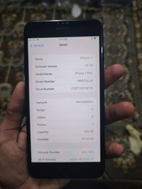 iphone 7plus PTA approved 128gb battery 100% colour jet-black 10