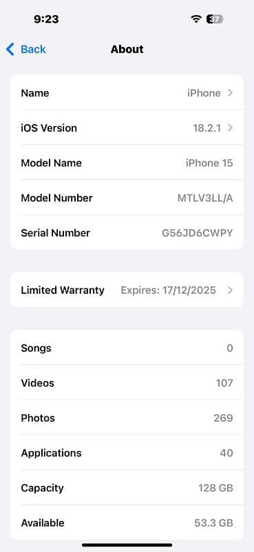 iphone 15 jv 128 gb 100% battery health 5