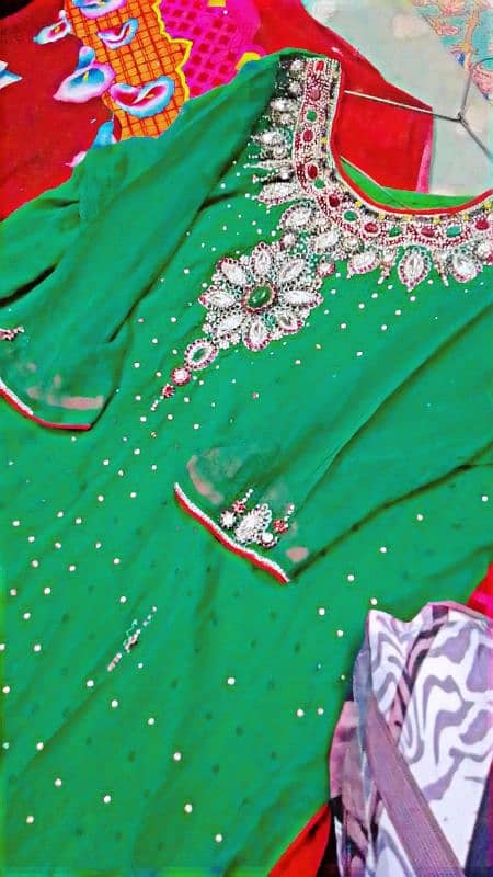 havey embroidery parrot green dress 2