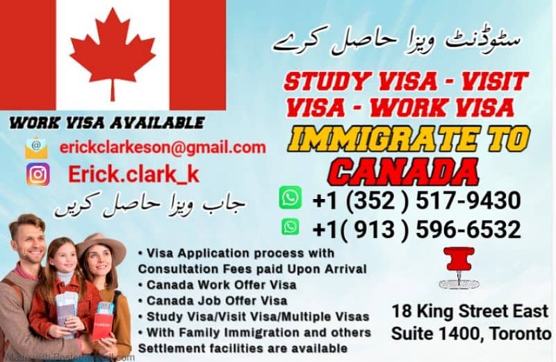 Canada Work/Job Offer Visa/Canada Study/Visit Visa/Family Immigration 0