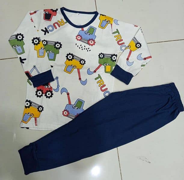 stylish printed cotton jersey night suit for boys and girls 2pcs set. 1