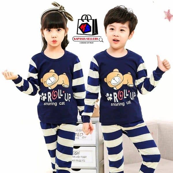 stylish printed cotton jersey night suit for boys and girls 2pcs set. 4