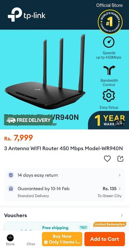 TP Link 3 Antenna WIFI router 450 Mbps 6