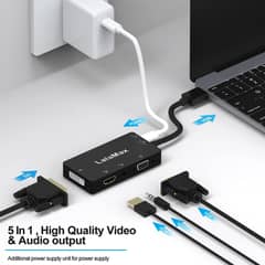 Multiport 5-in-1 HDMI to HDMI/DVI/VGA Adapter Cable with Audio Output