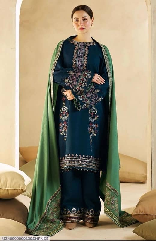 3 pcs Women’s Unstitched dhanak embroidered Suit 1