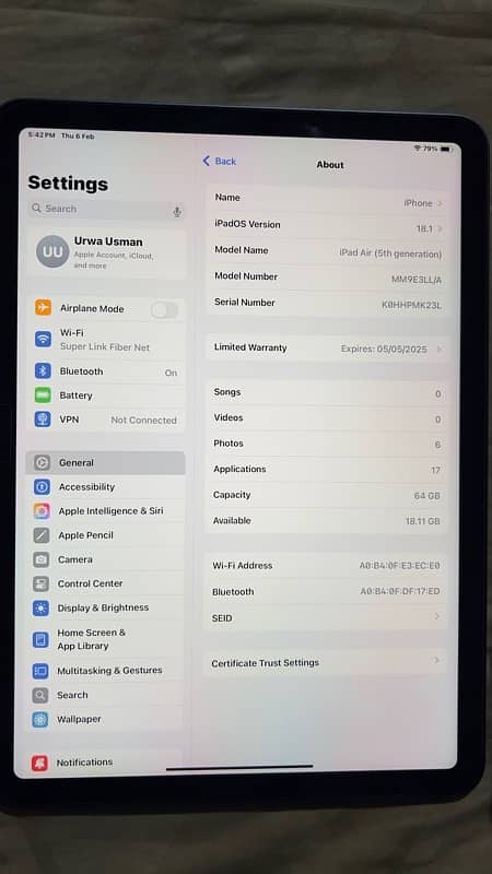 Apple Ipad Air M1(5th Gen)64GB Wifi 3