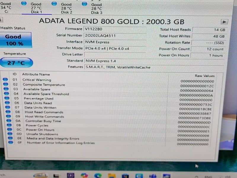 (LESS THAN 10 HRS) ADATA 2TB SSD Legend 800 GOLD 2