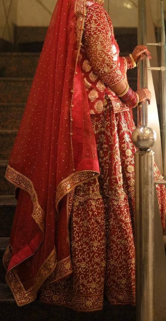 Wedding Dress for Sale – Red Double Dupatta Lehenga (Medium Size) 1