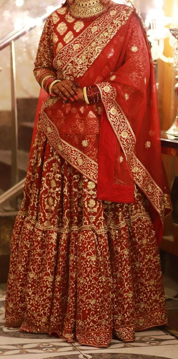 Wedding Dress for Sale – Red Double Dupatta Lehenga (Medium Size) 2