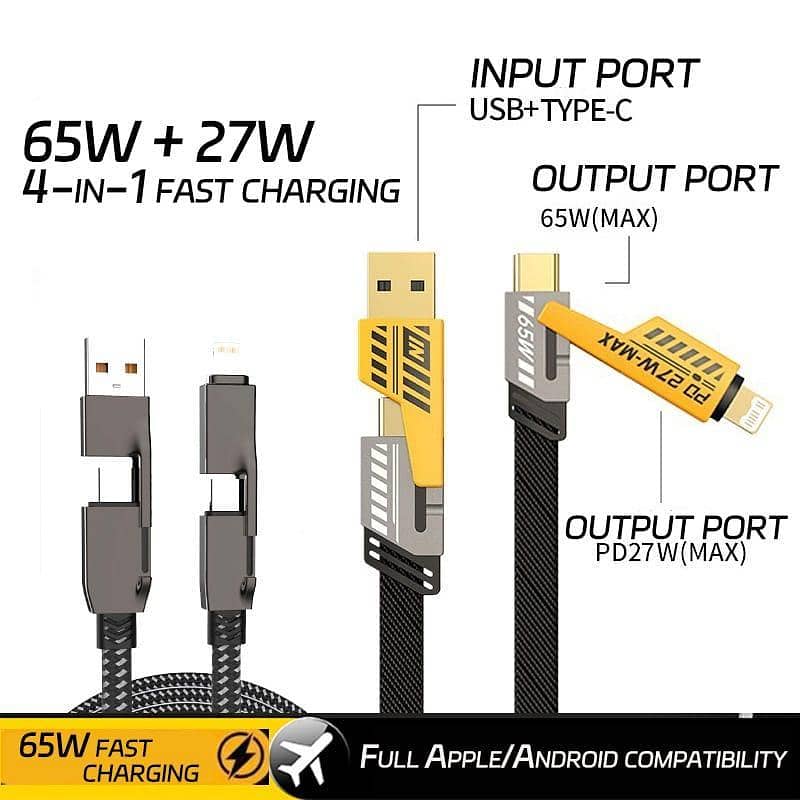 4-in-1 65W Fast Charging Cable IOS And Andrioid Both Phones connected 1