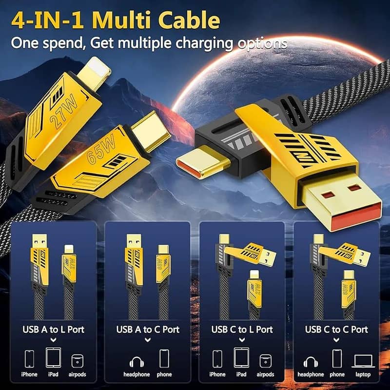 4-in-1 65W Fast Charging Cable IOS And Andrioid Both Phones connected 2