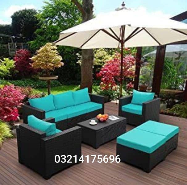 OUTDOOR GARDEN RATTAN UPVC FURNITURE SOFA SET CHAIRS TABLE UMBRELLA 5