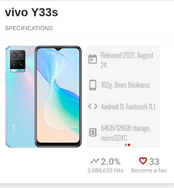 Vivo Y33s best Condition ,8/128 , Original box&charger 6