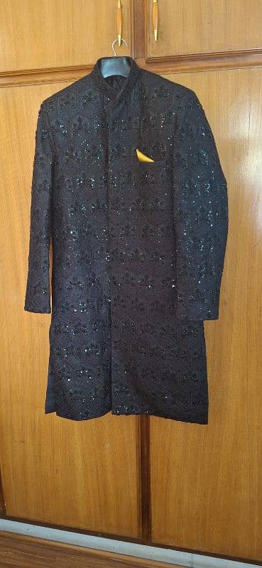 Black Sherwani with Khula and Shoes 1