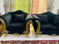 sofa set 6 seater black golden royal