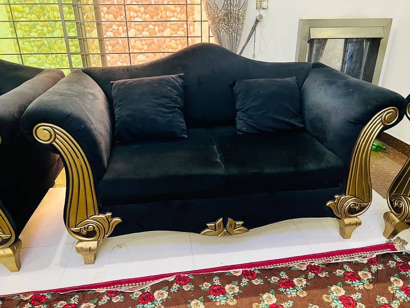 sofa set 6 seater black golden royal 1