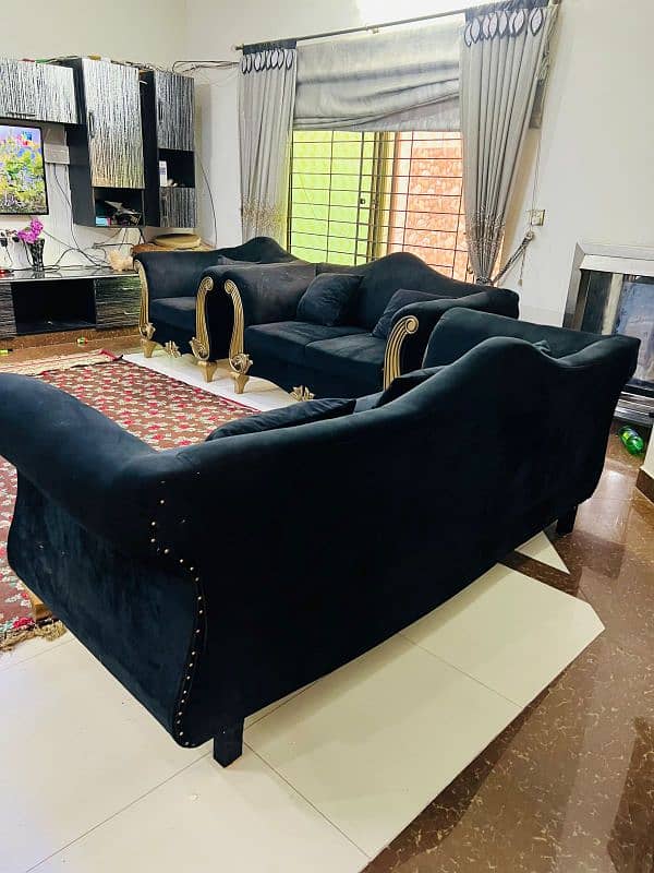 sofa set 6 seater black golden royal 5