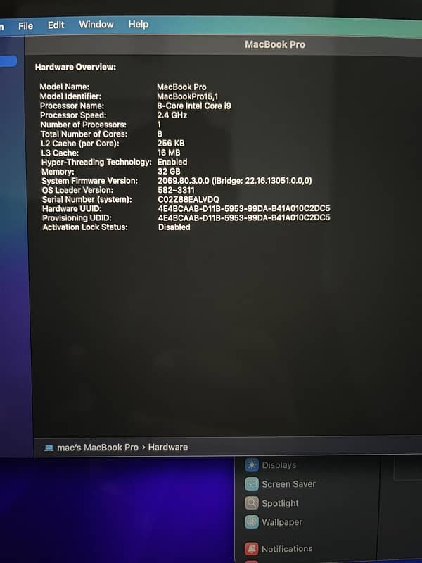 Macbook Pro i9 15" 2019 CTO Model 3