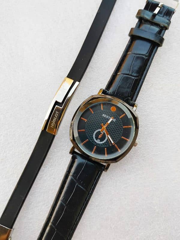 leather strap Man watch 1