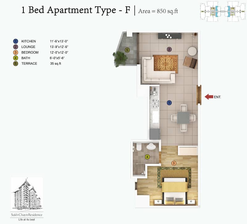 One Bed Room Flat Park View Apartment For Sale 1