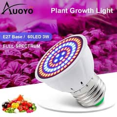 Auoyo 60 LED Plant Grow Light Bulb E27 Grow LampLight 220V 3W