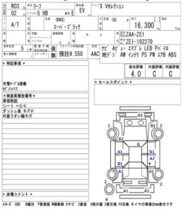 Nissan Leaf XV Selection 2021 / 2025/ 4 Grade Verifiable Auction Sheet 1