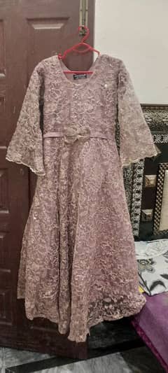 2 PC net embroidery maxi tea pink color with net dubatta