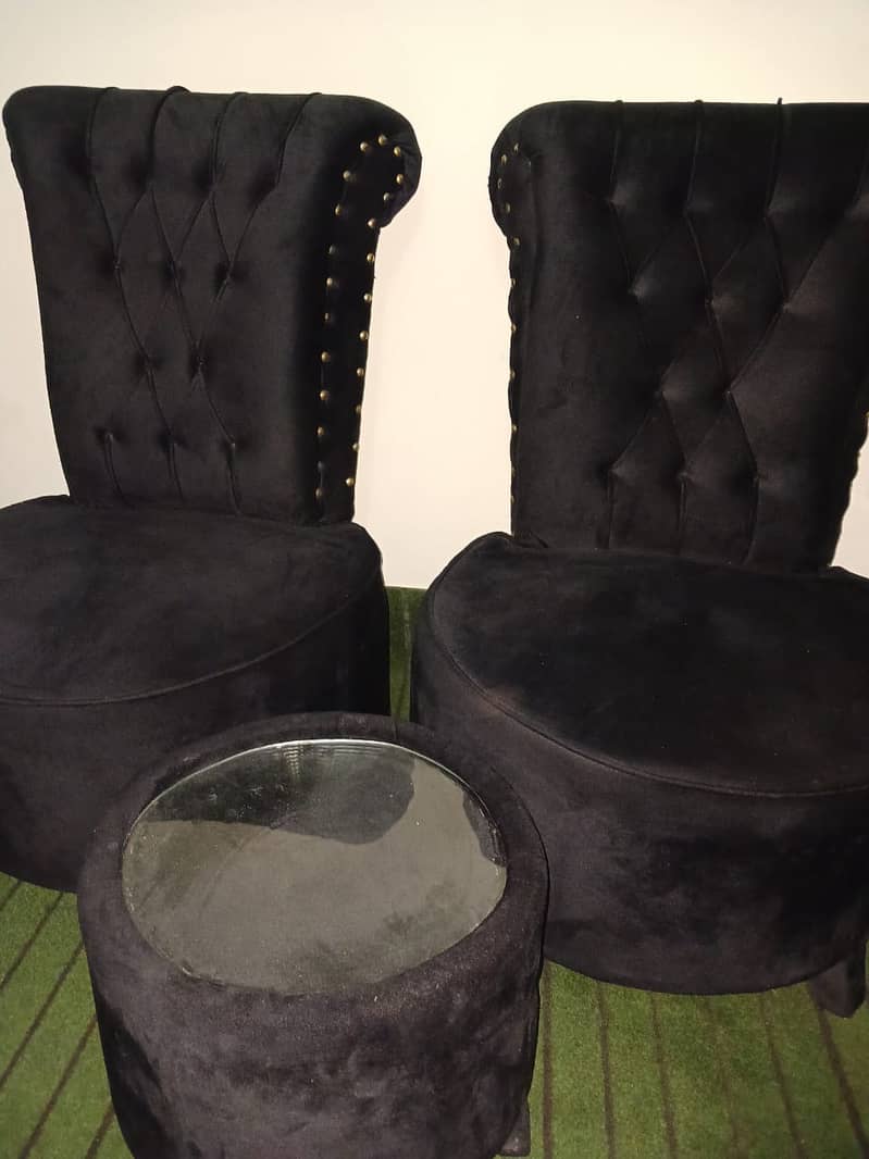 Velvet Chairs with Table Colour Black 2