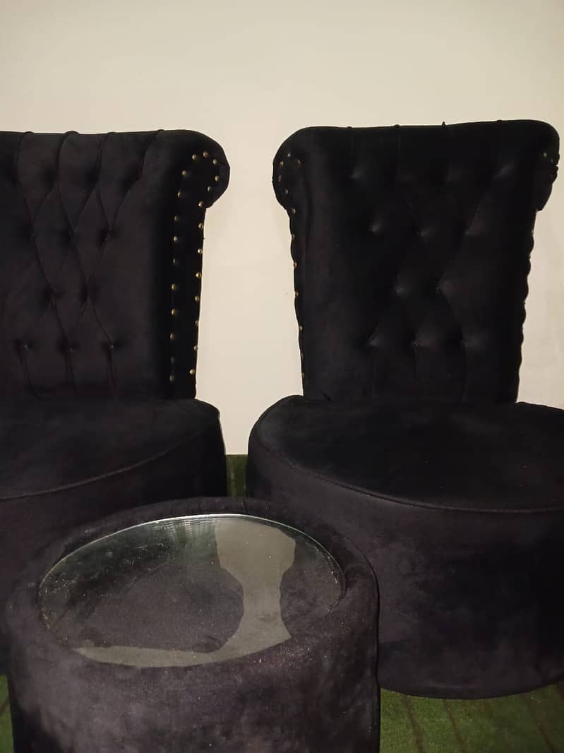 Velvet Chairs with Table Colour Black 3