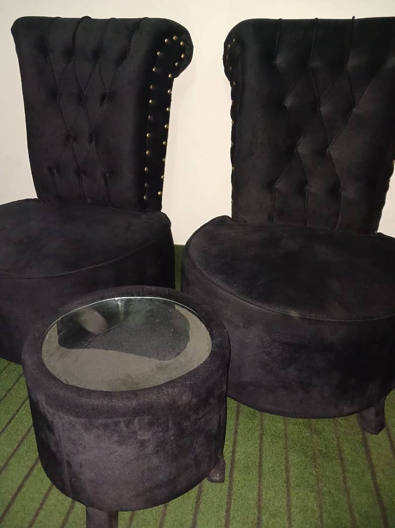 Velvet Chairs with Table Colour Black 6