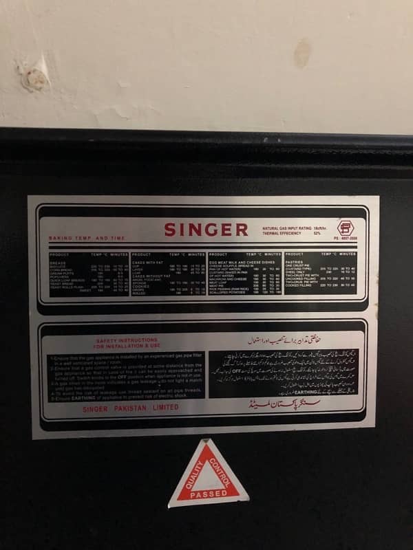 singer cooking range model SG 307 /310/312 4