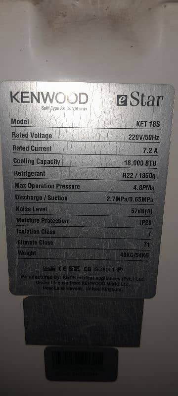 kenwood ac  1.5 ton 5