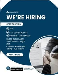 chenes call center salary 55k whatsapp 03156602080