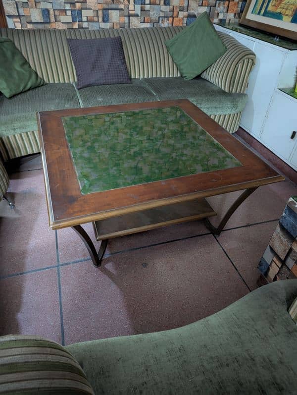 wood and metal center table with glass imported  10/10 condition 0