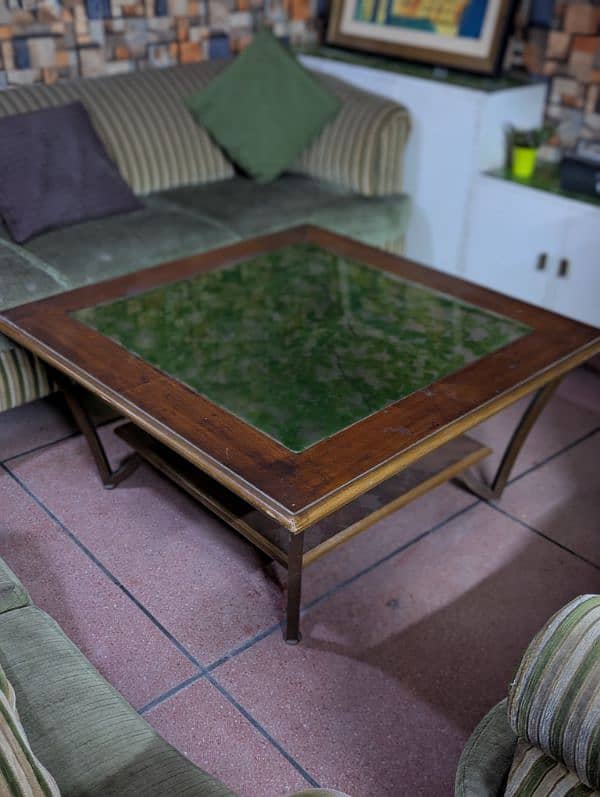 wood and metal center table with glass imported  10/10 condition 1