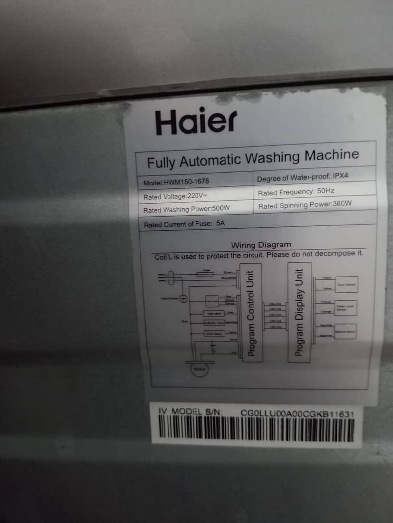 Haier auot washing machine 15kg  (0306=4462/443) levelset 7