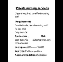 Required medical staff male, female