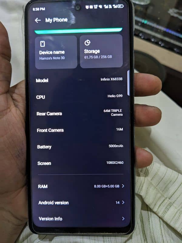 infinix note 30 8+5/256 gb dual sim pta 4