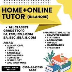 Home + Online Tutor in Lahore